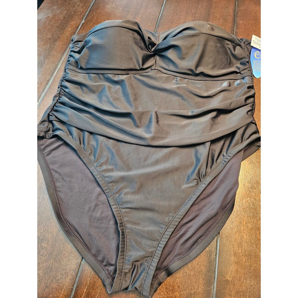 NWT WAVE ZONE BANDEAU BLACK ONE PIECE SWIMSUIT 2X